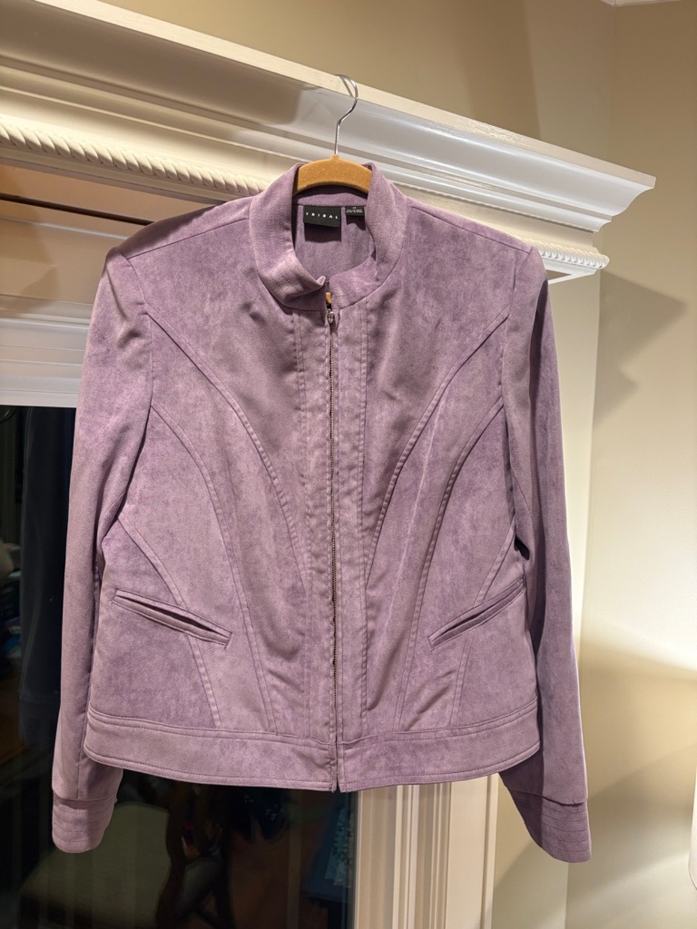 Tribal Faux suede lavender Women's Moto Jacket Size 14 - Picture 5 of 7